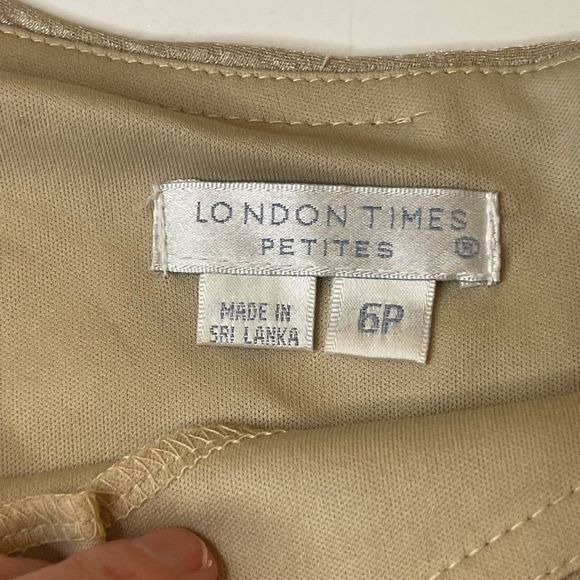 London Times Petites Tier Cap Shimmery Gold Cocktail Sheath Dress Size 6P - Picture 11 of 12